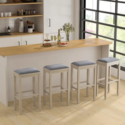 2 Pieces 31 Inch Upholstered Bar Stool Set with Solid Rubber Wood Frame and Footres-Griege Costway