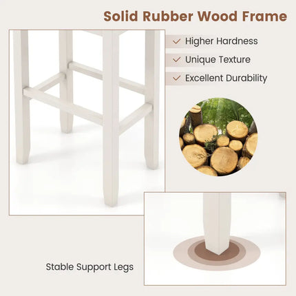 2 Pieces 31 Inch Upholstered Bar Stool Set with Solid Rubber Wood Frame and Footres-Griege Costway