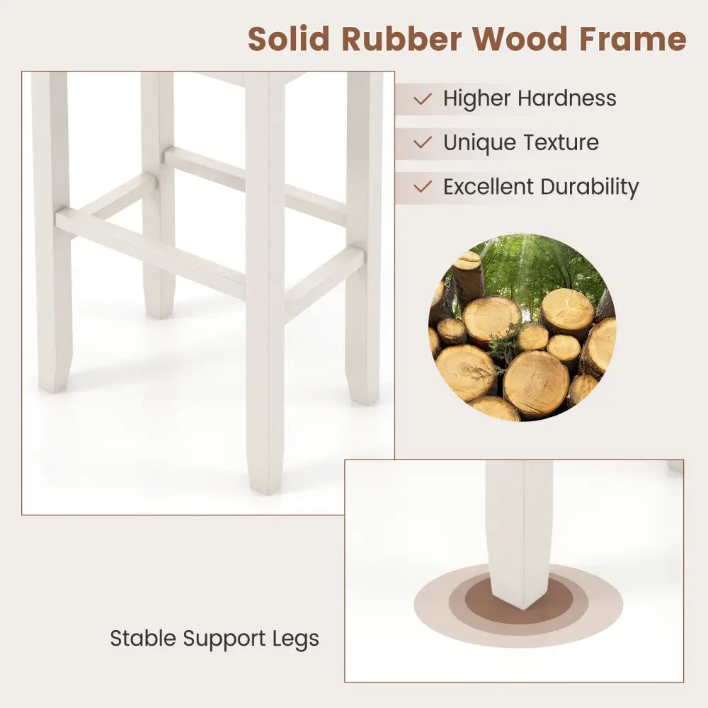 2 Pieces 31 Inch Upholstered Bar Stool Set with Solid Rubber Wood Frame and Footres-Griege Costway