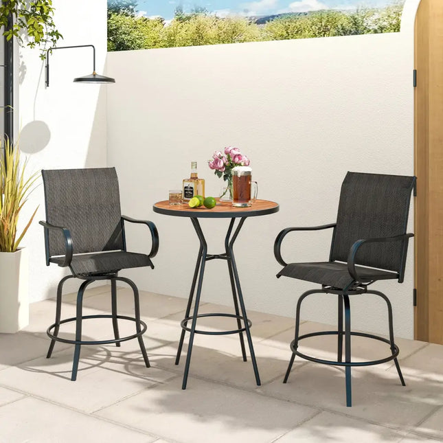 2 Pieces 360 Rotating Bar Stool Set with Armrests for Patio-Black - Black - Patio Bar Furniture