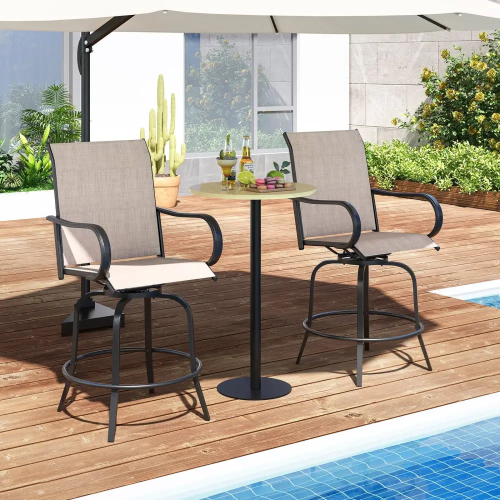 2 Pieces 360 Rotating Bar Stool Set with Armrests for Patio-Gray - Gray - Patio Bar Furniture