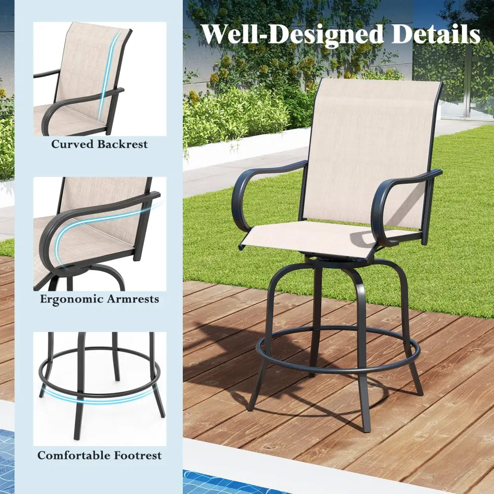 2 Pieces 360 Rotating Bar Stool Set with Armrests for Patio-Gray - Gray - Patio Bar Furniture