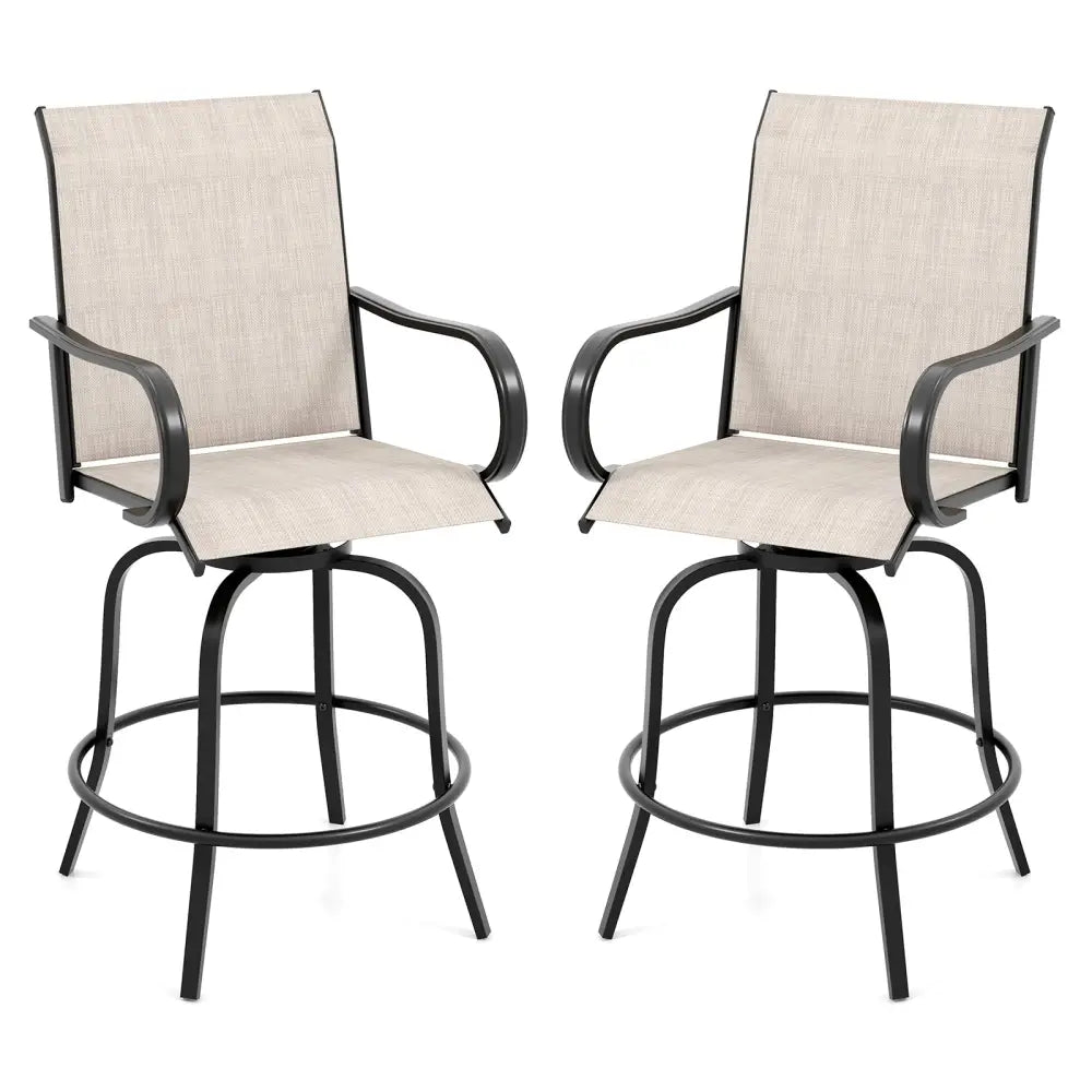 2 Pieces 360 Rotating Bar Stool Set with Armrests for Patio-Gray - Gray - Patio Bar Furniture