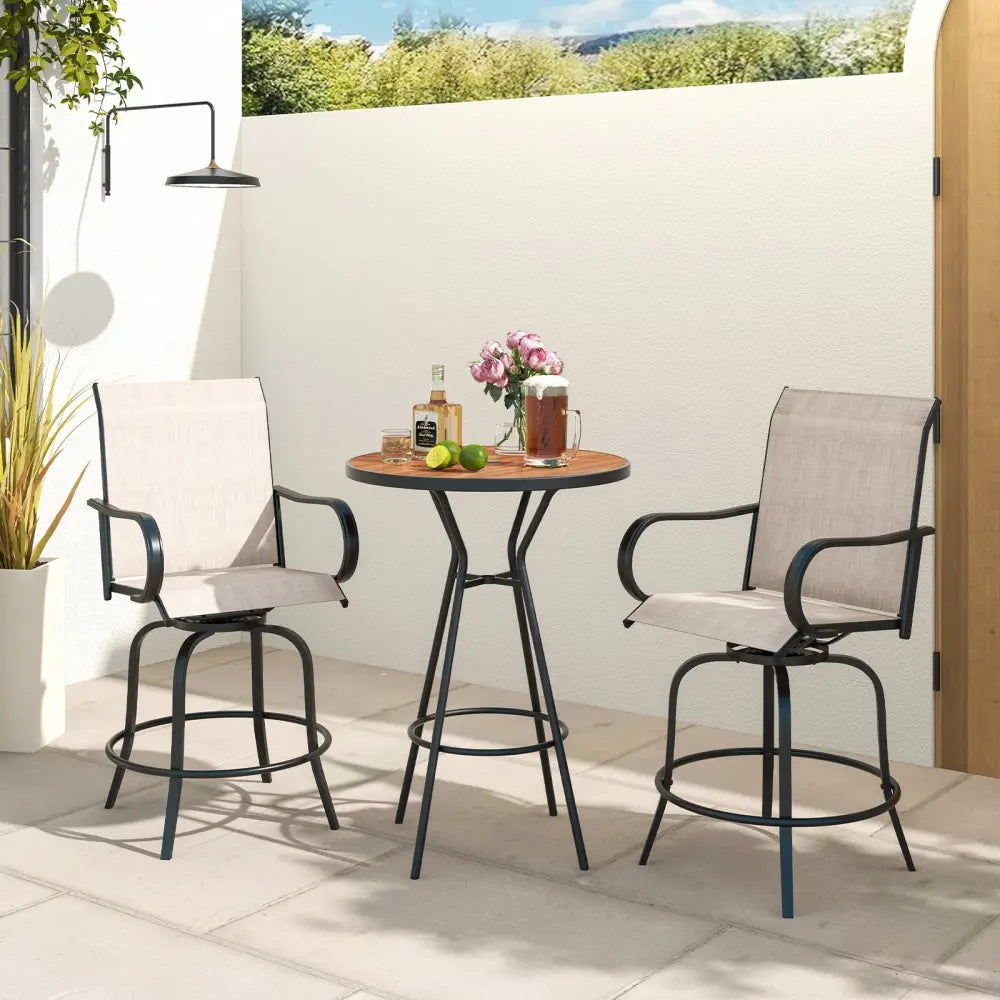 2 Pieces 360 Rotating Bar Stool Set with Armrests for Patio-Gray - Gray - Patio Bar Furniture