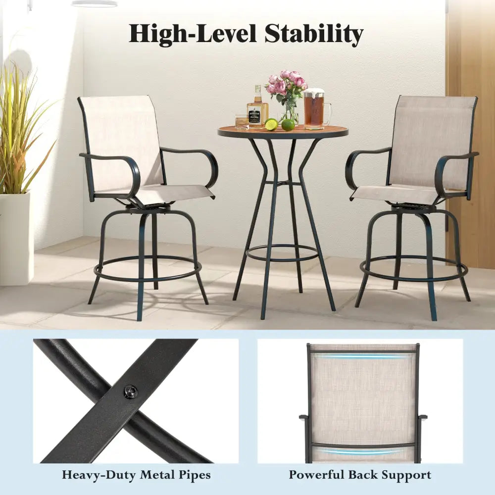2 Pieces 360 Rotating Bar Stool Set with Armrests for Patio-Gray - Gray - Patio Bar Furniture