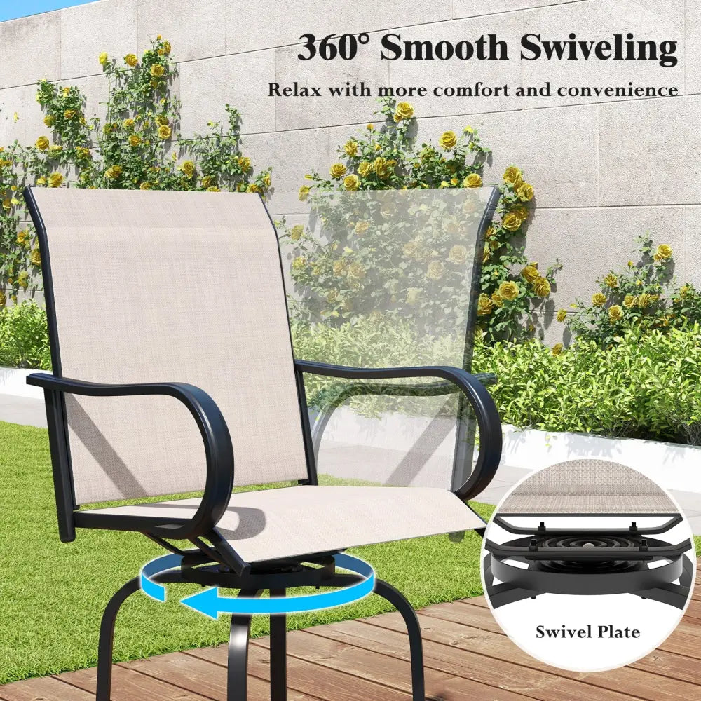 2 Pieces 360 Rotating Bar Stool Set with Armrests for Patio-Gray - Gray - Patio Bar Furniture