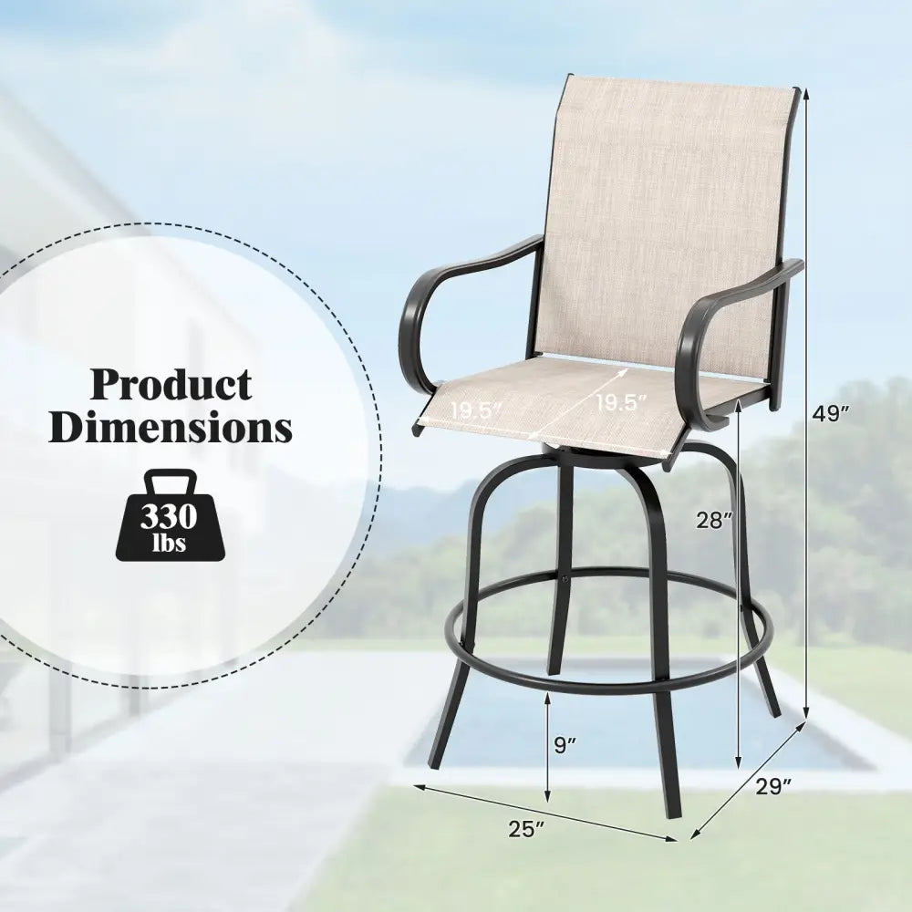 2 Pieces 360 Rotating Bar Stool Set with Armrests for Patio-Gray - Gray - Patio Bar Furniture