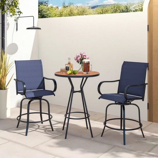 2 Pieces 360 Rotating Bar Stool Set with Armrests for Patio-Navy - Navy - Patio Bar Furniture