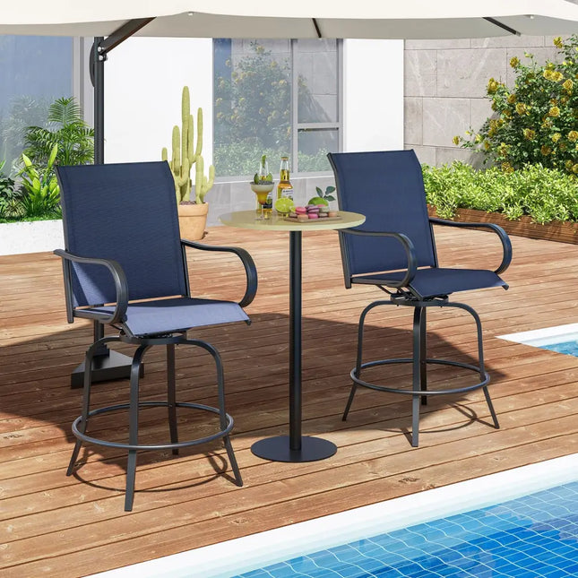 2 Pieces 360 Rotating Bar Stool Set with Armrests for Patio-Navy - Navy - Patio Bar Furniture