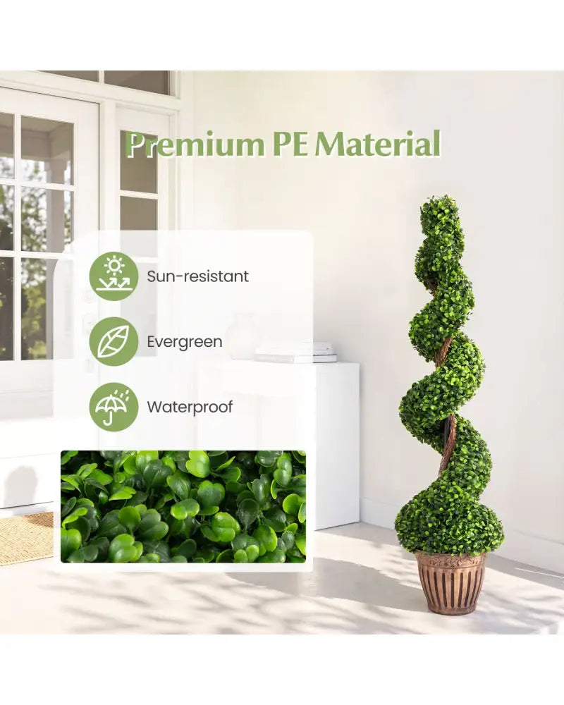 2 Pieces 4 Feet Artificial DÃ©cor Green Boxwood Spiral Tree Set - Green - Faux Plants