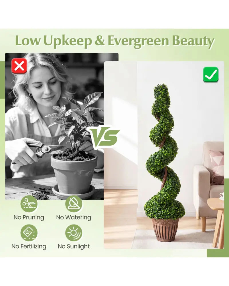 2 Pieces 4 Feet Artificial DÃ©cor Green Boxwood Spiral Tree Set - Green - Faux Plants