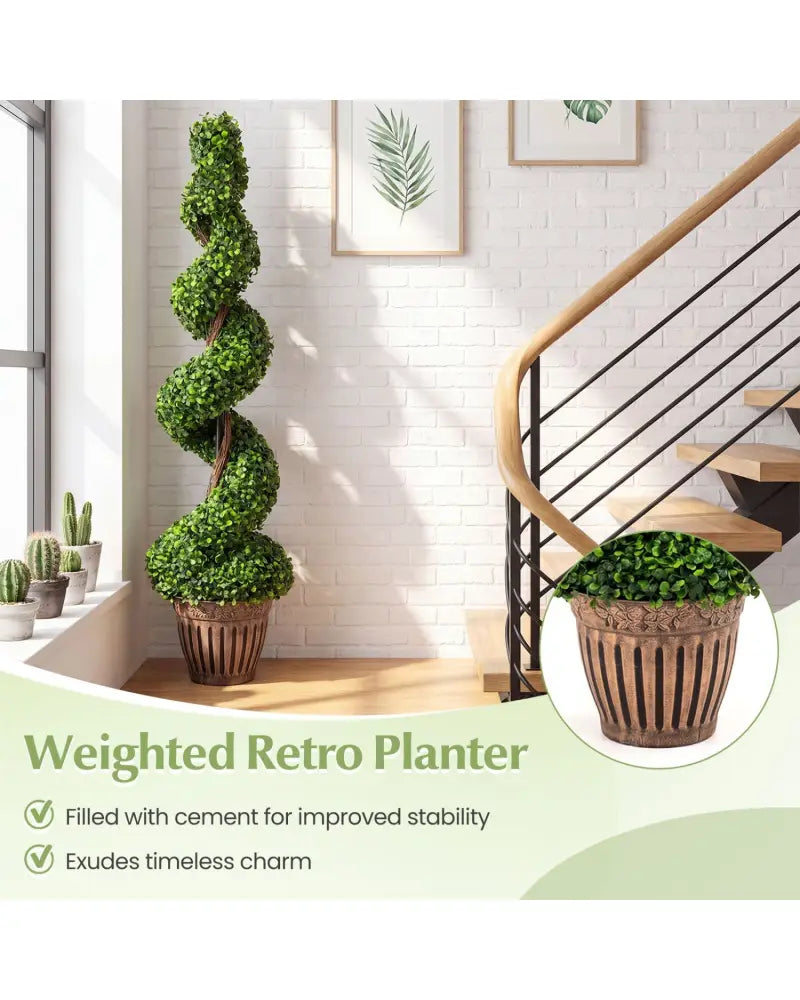 2 Pieces 4 Feet Artificial DÃ©cor Green Boxwood Spiral Tree Set - Green - Faux Plants
