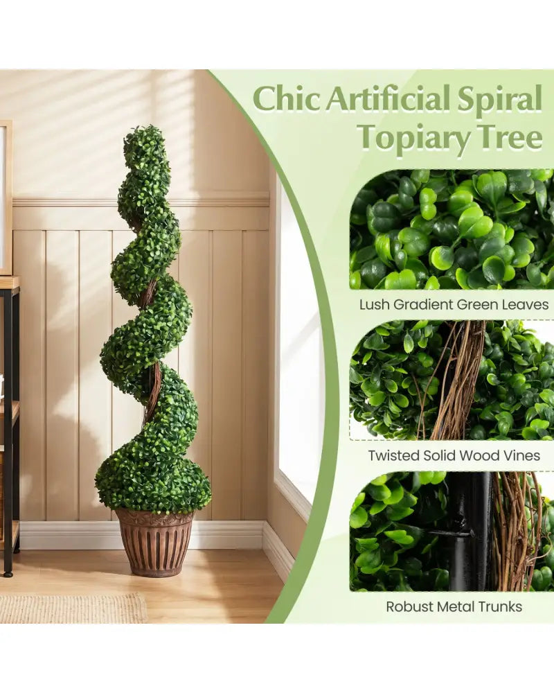 2 Pieces 4 Feet Artificial DÃ©cor Green Boxwood Spiral Tree Set - Green - Faux Plants