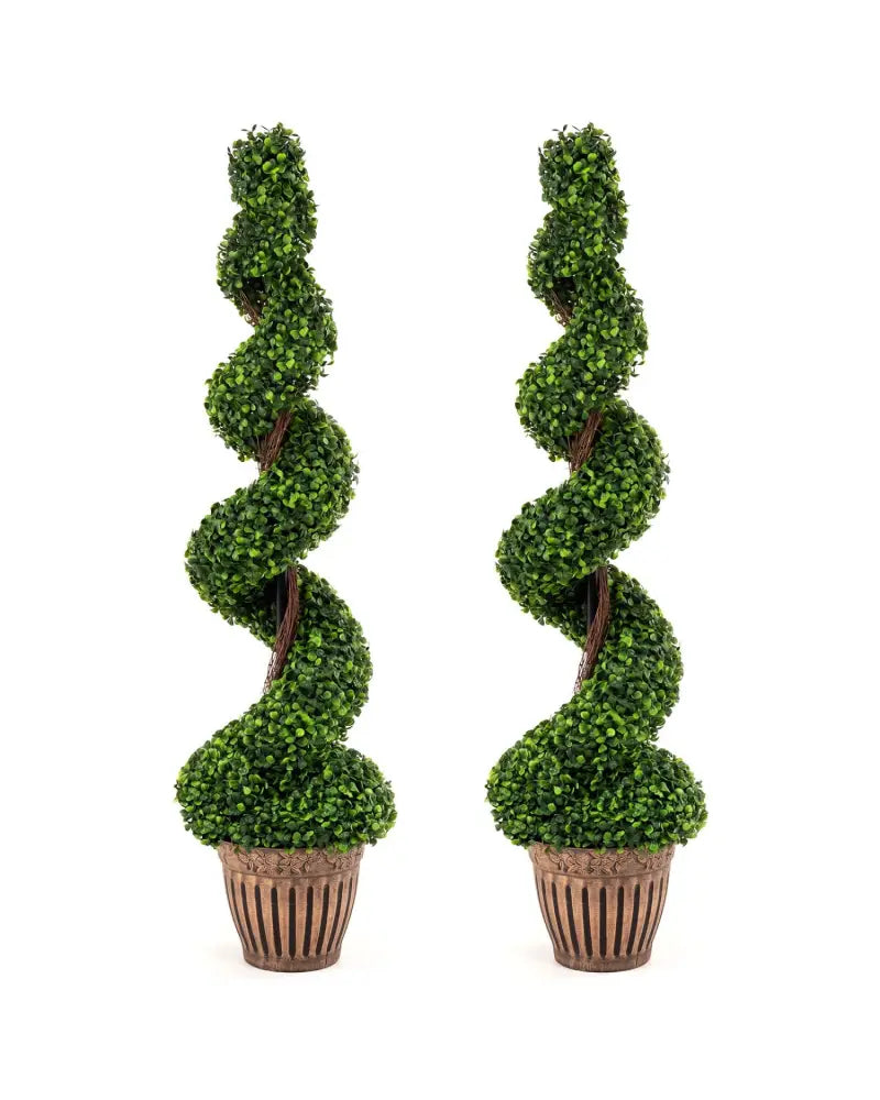 2 Pieces 4 Feet Artificial DÃ©cor Green Boxwood Spiral Tree Set - Green - Faux Plants