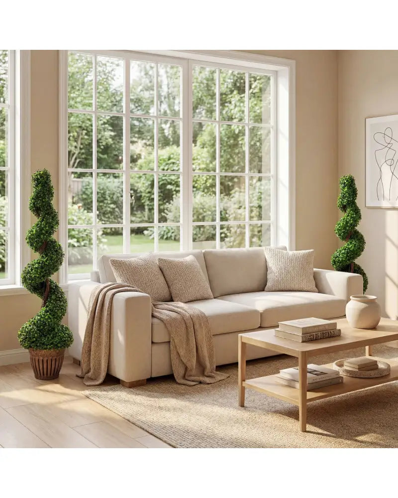 2 Pieces 4 Feet Artificial DÃ©cor Green Boxwood Spiral Tree Set - Green - Faux Plants