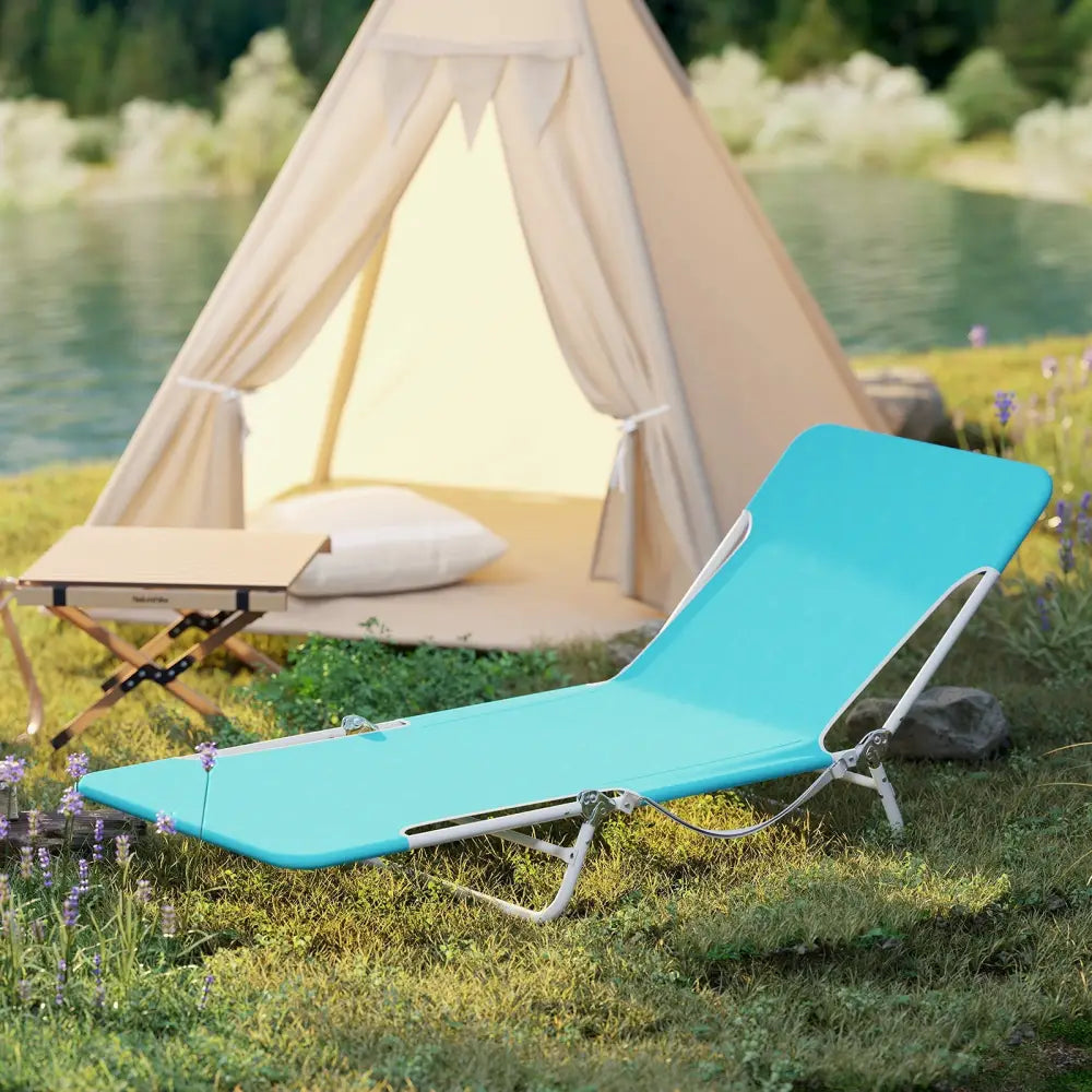 2 Pieces 5-position Lay Flat Beach Recliner with Carry Strap and Metal Frame-Navy - Turquoise - Beach & Lawn Chairs