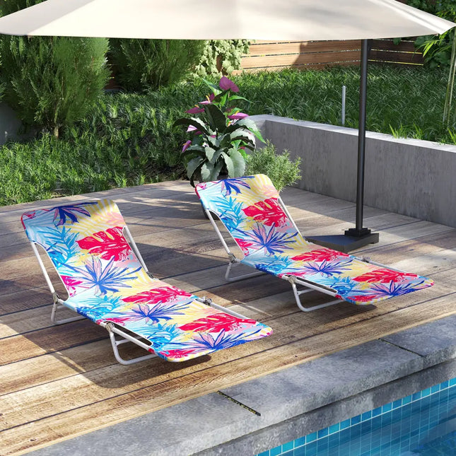 2 Pieces 5-position Lay Flat Beach Recliner with Carry Strap and Metal Frame-Pink - Pink - Beach & Lawn Chairs