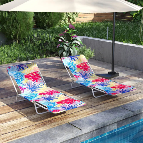 2 Pieces 5-position Lay Flat Beach Recliner with Carry Strap and Metal Frame-Pink - Pink - Outdoor Chaise Lounges