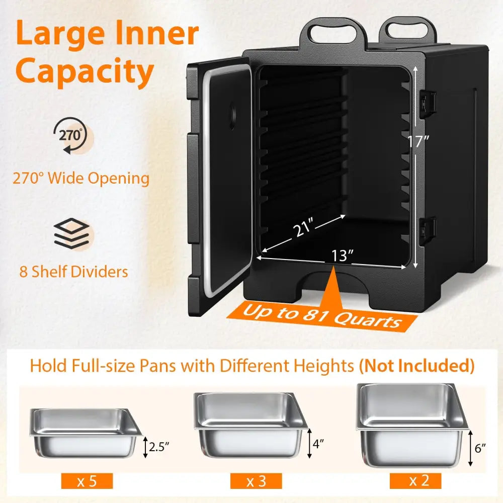 2 Pieces 81 Quart Insulated Food Pan Carrier Stackable - Black - Food Warmers & Burners