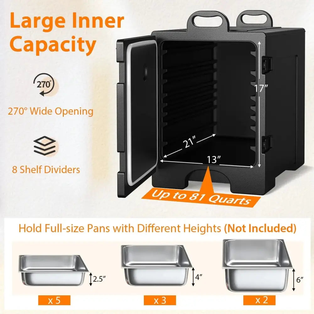2 Pieces 81 Quart Insulated Food Pan Carrier Stackable Costway