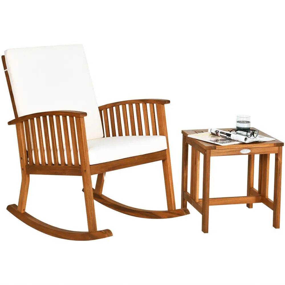 2 Pieces Acacia Wood Patio Rocking Chair Table Set - Brown - Patio Conversation Sets