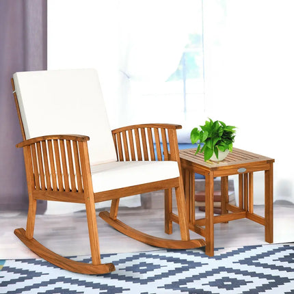2 Pieces Acacia Wood Patio Rocking Chair Table Set - Brown - Patio Conversation Sets