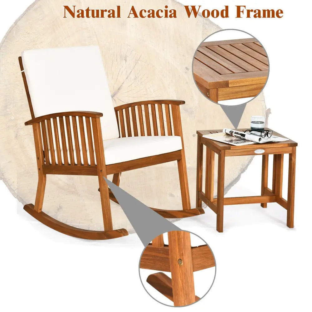 2 Pieces Acacia Wood Patio Rocking Chair Table Set - Brown - Patio Conversation Sets