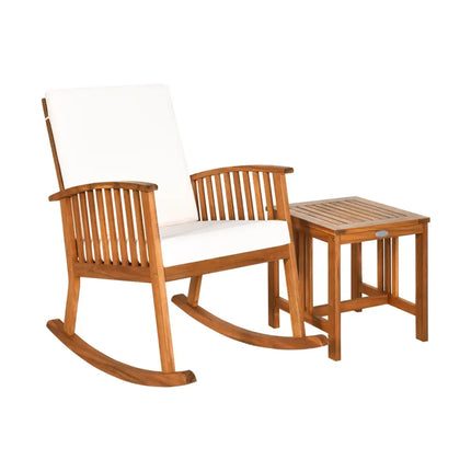 2 Pieces Acacia Wood Patio Rocking Chair Table Set - Brown - Patio Conversation Sets