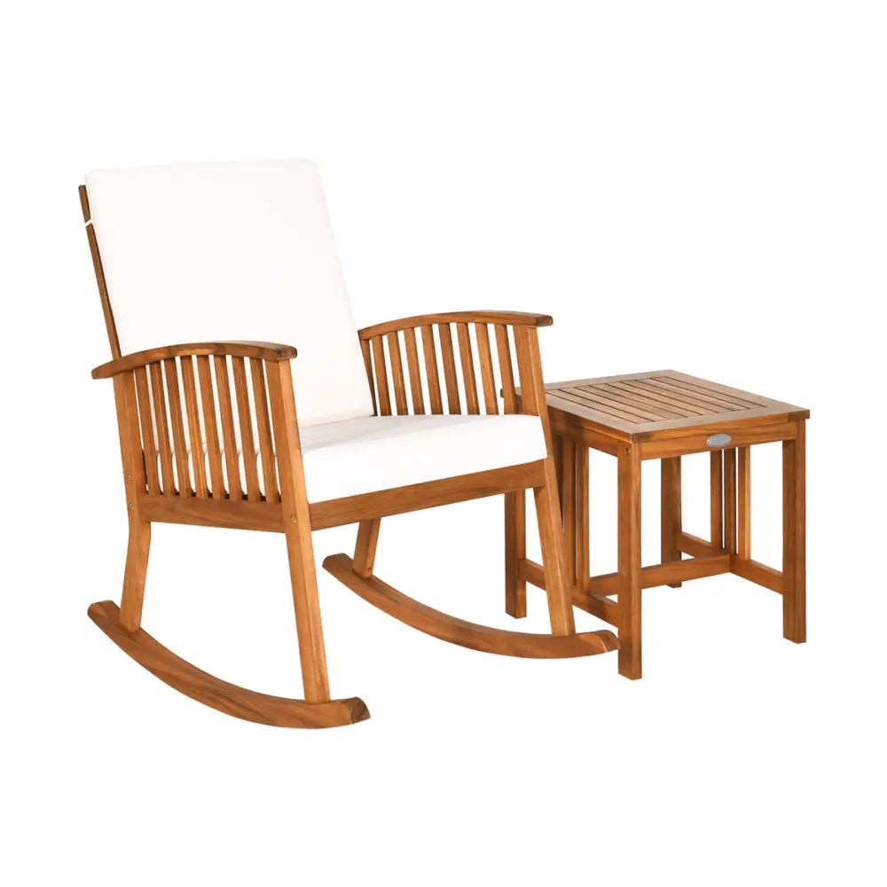 2 Pieces Acacia Wood Patio Rocking Chair Table Set - Brown - Patio Conversation Sets