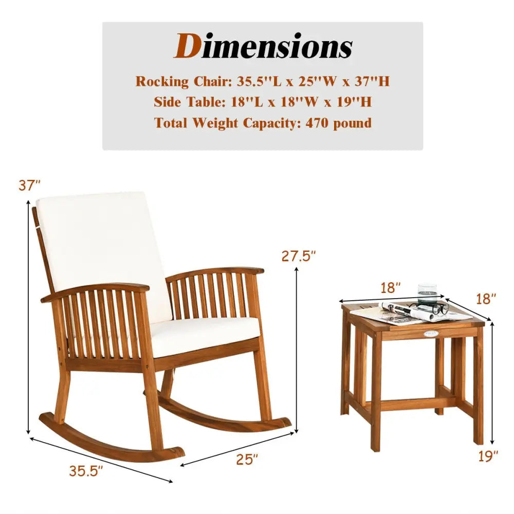 2 Pieces Acacia Wood Patio Rocking Chair Table Set - Brown - Patio Conversation Sets