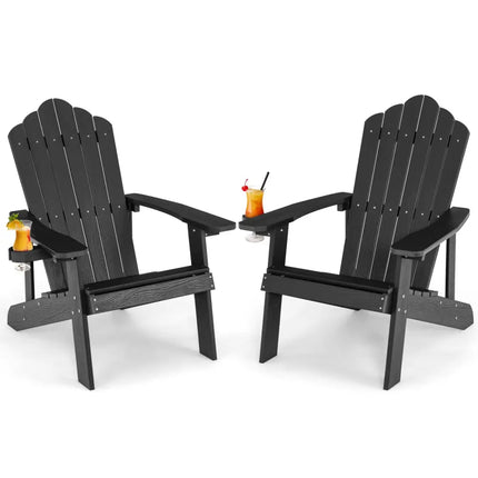 2 Pieces Adirondack Chair Set with Ergonomic Design for Porch and Backyard-Black - Black - Adirondack Chairs