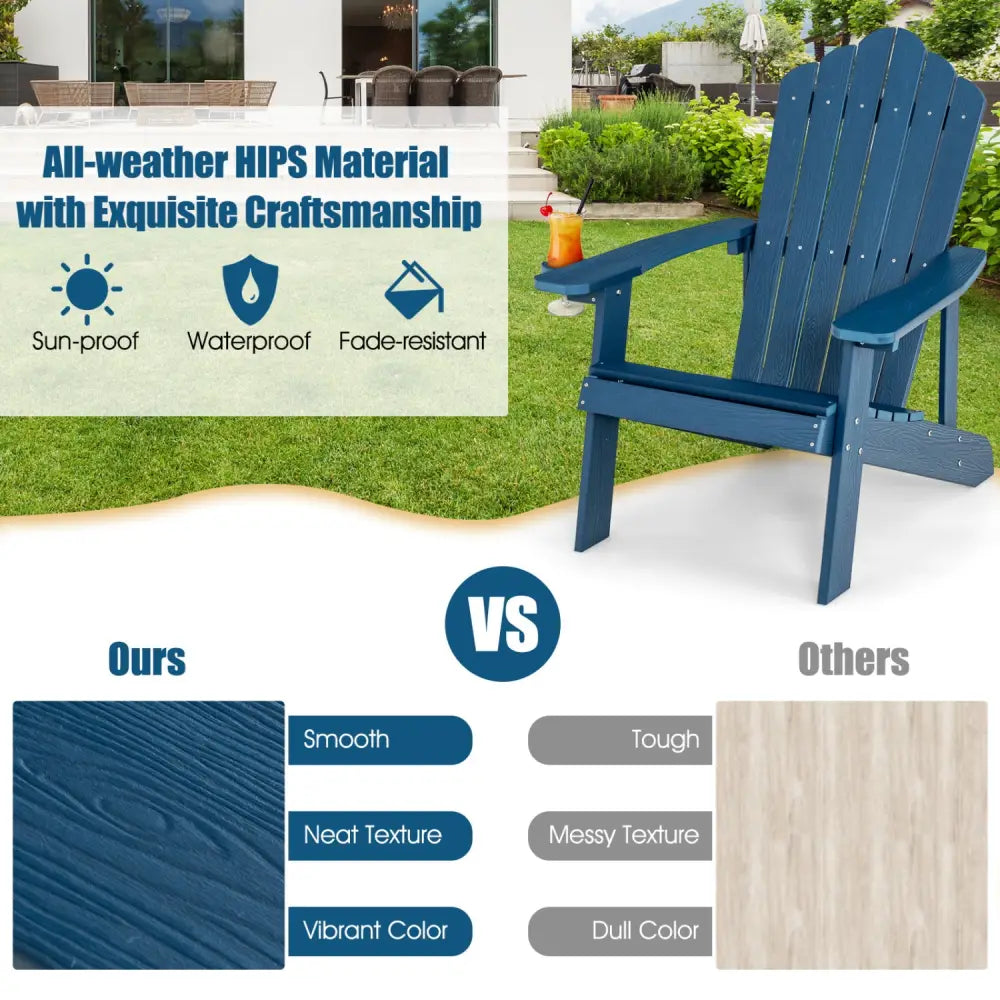2 Pieces Adirondack Chair Set with Ergonomic Design for Porch and Backyard-Navy - Navy - Adirondack Chairs