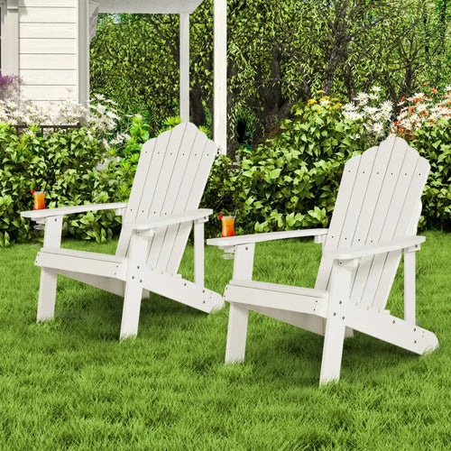 2 Pieces Adirondack Chair Set with Ergonomic Design for Porch and Backyard-White - White - Adirondack Chairs