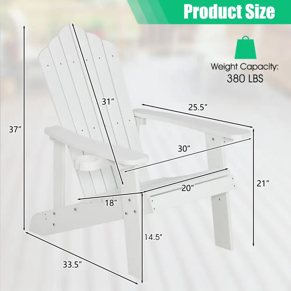 2 Pieces Adirondack Chair Set with Ergonomic Design for Porch and Backyard-White - White - Adirondack Chairs