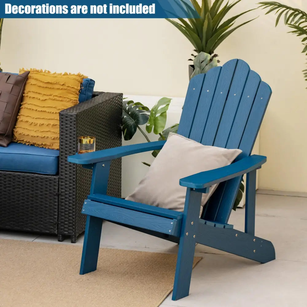 2 Pieces Adirondack Chair Set with Ergonomic Design for Porch and Backyard-Navy - Navy - Adirondack Chairs