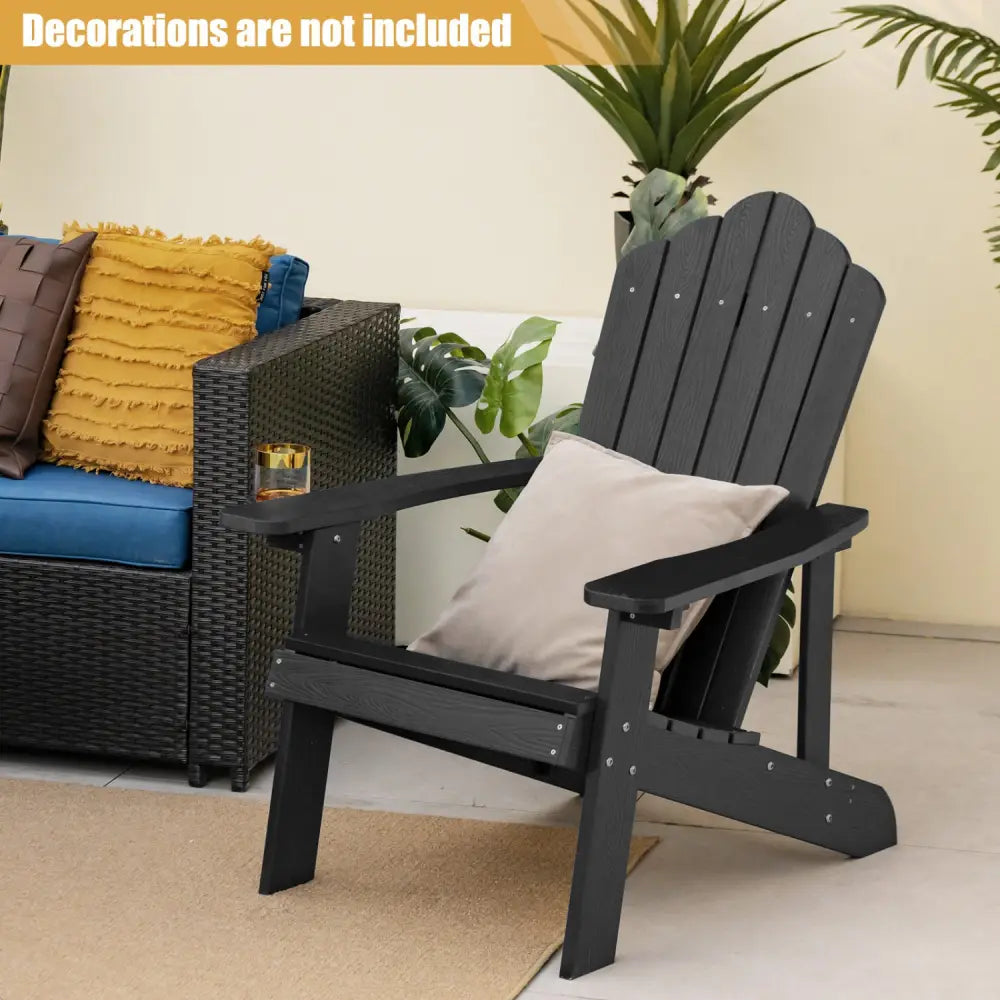 2 Pieces Adirondack Chair Set with Ergonomic Design for Porch and Backyard-Black - Black - Adirondack Chairs