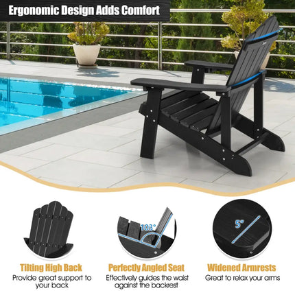 2 Pieces Adirondack Chair Set with Ergonomic Design for Porch and Backyard-Black - Black - Adirondack Chairs