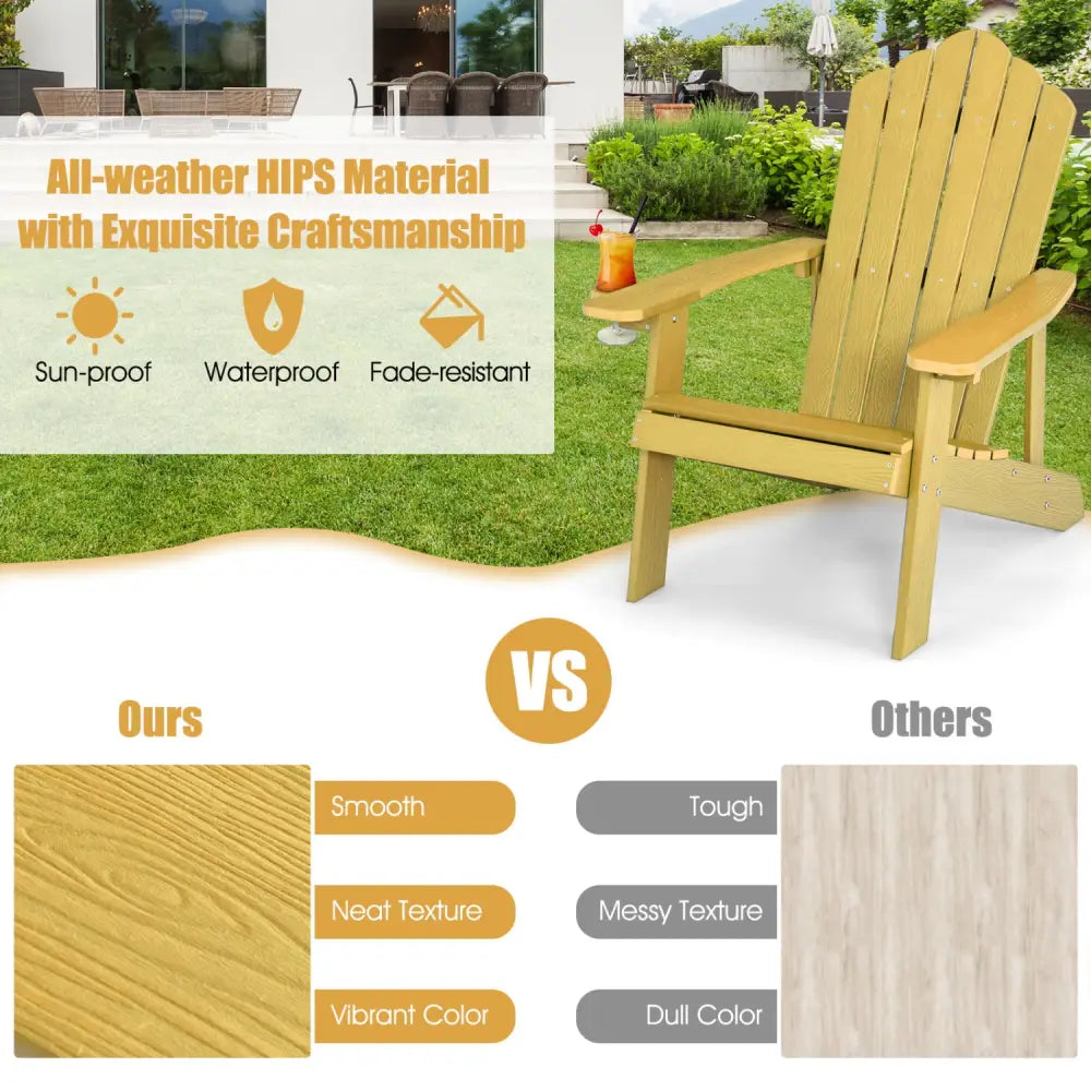 2 Pieces Adirondack Chair Set with Ergonomic Design for Porch and Backyard-Yellow - Yellow - Adirondack Chairs