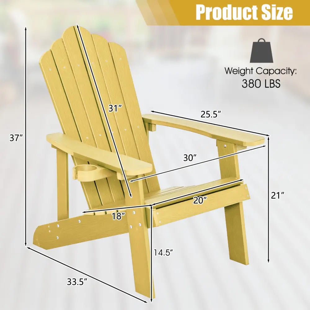 2 Pieces Adirondack Chair Set with Ergonomic Design for Porch and Backyard-Yellow - Yellow - Adirondack Chairs