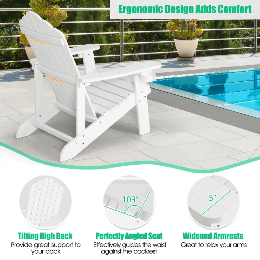 2 Pieces Adirondack Chair Set with Ergonomic Design for Porch and Backyard-White - White - Adirondack Chairs