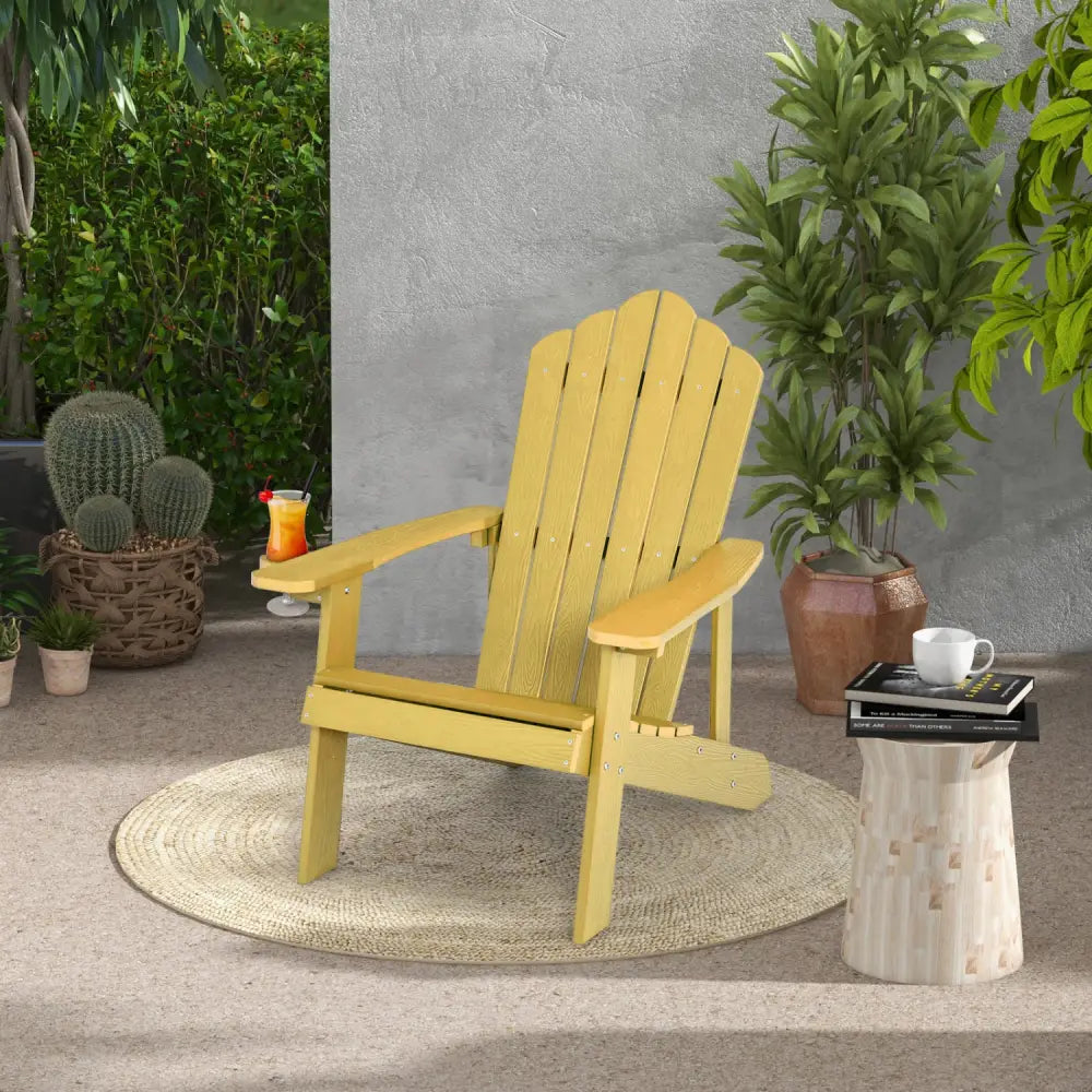 2 Pieces Adirondack Chair Set with Ergonomic Design for Porch and Backyard-Yellow - Yellow - Adirondack Chairs