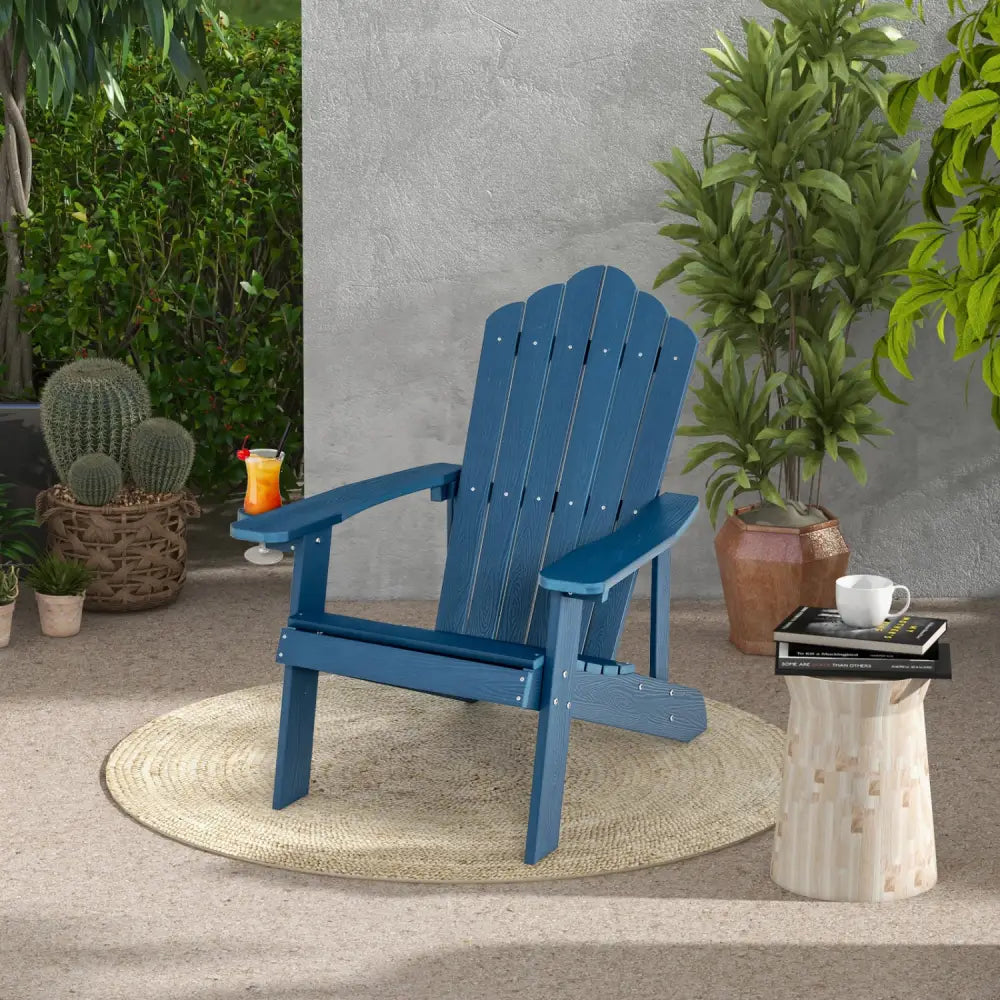 2 Pieces Adirondack Chair Set with Ergonomic Design for Porch and Backyard-Navy - Navy - Adirondack Chairs