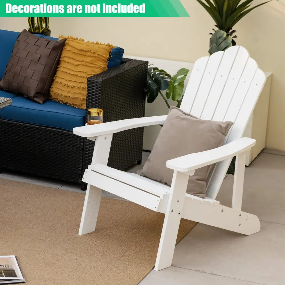 2 Pieces Adirondack Chair Set with Ergonomic Design for Porch and Backyard-White - White - Adirondack Chairs