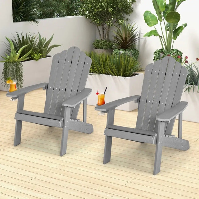 2 Pieces Adirondack Chair Set with Ergonomic Design for Porch and Backyard-Silver - Silver Gray - Adirondack Chairs