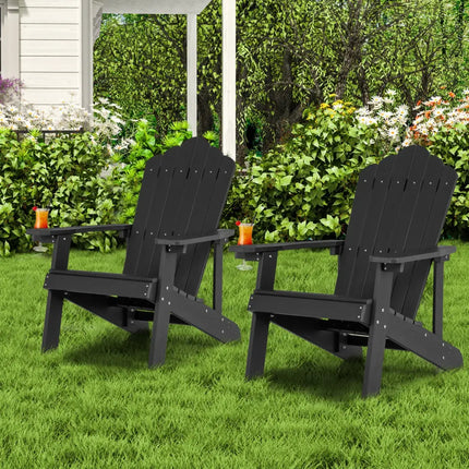 2 Pieces Adirondack Chair Set with Ergonomic Design for Porch and Backyard-Black - Black - Adirondack Chairs