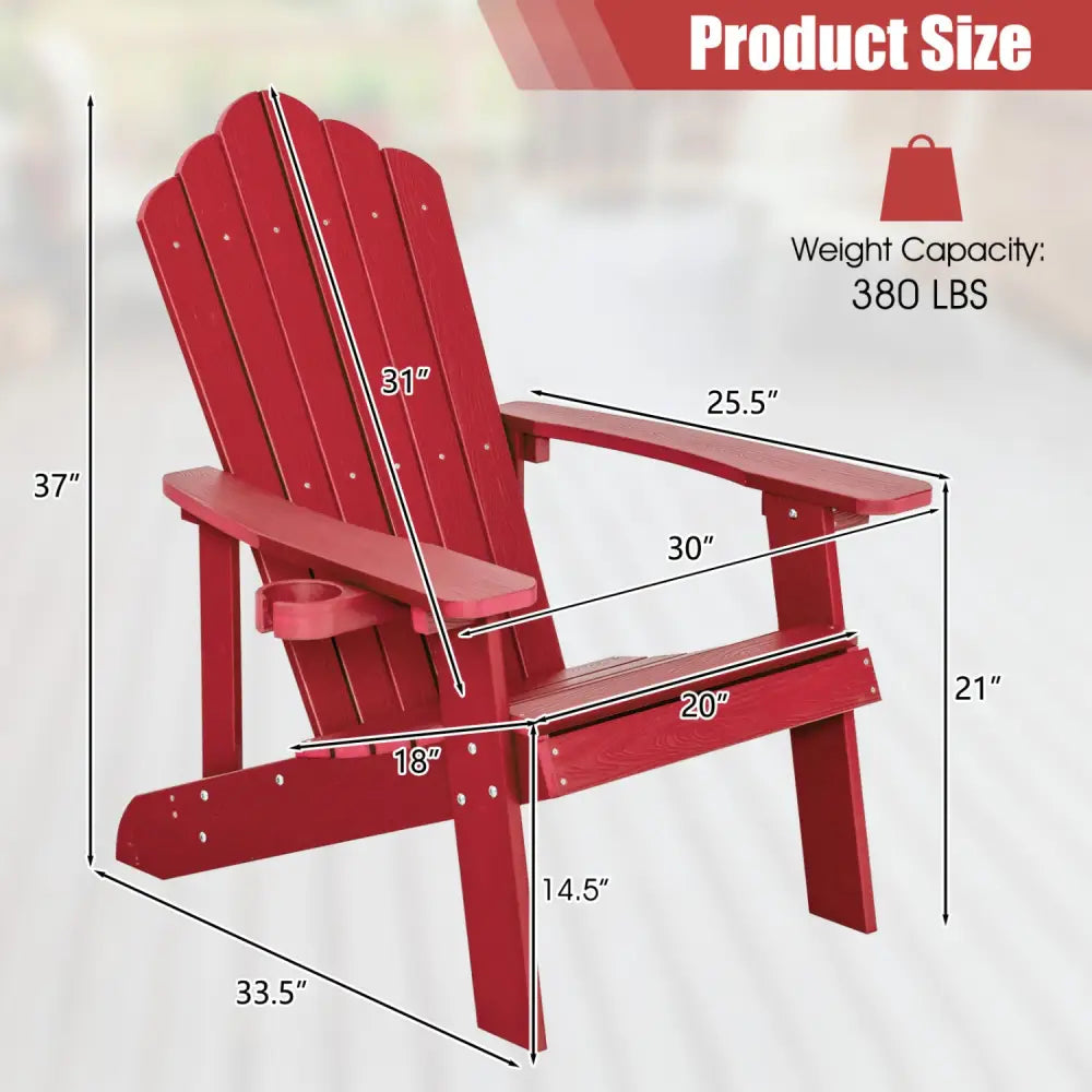 2 Pieces Adirondack Chair Set with Ergonomic Design for Porch and Backyard-Red - Red - Adirondack Chairs