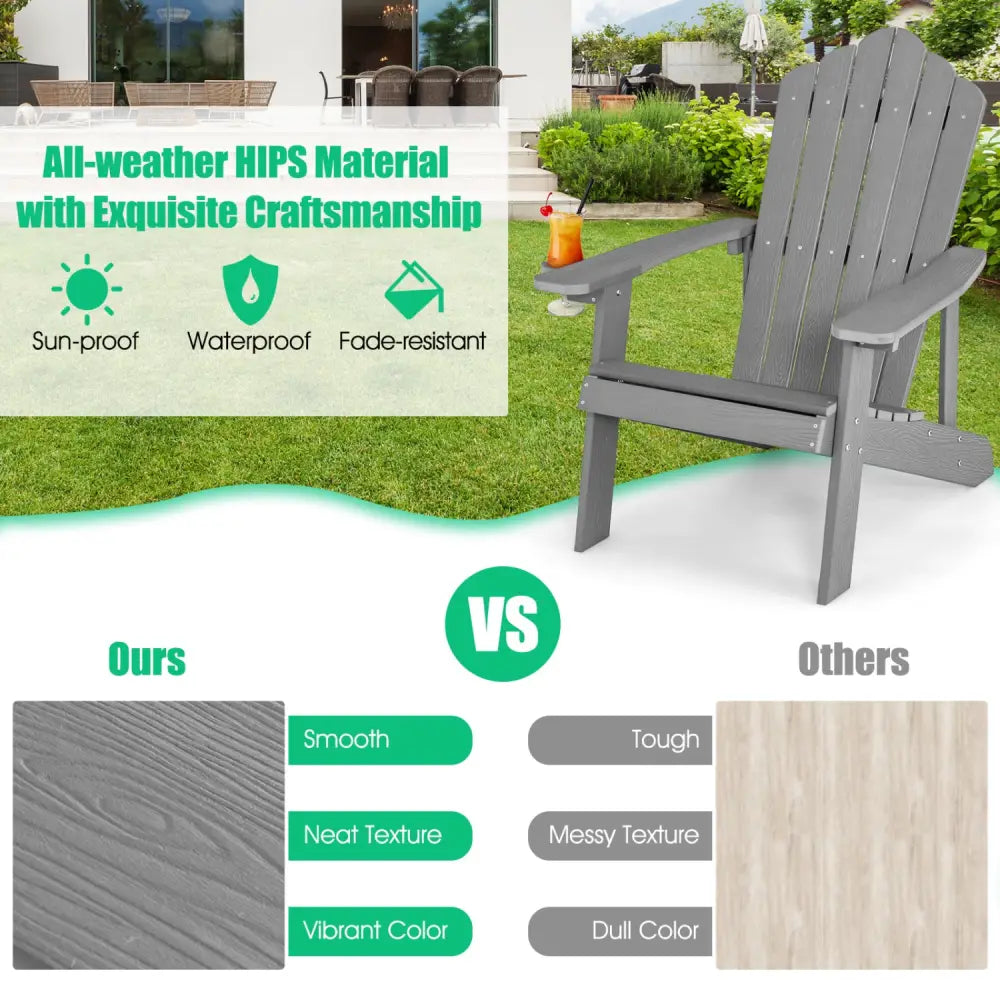 2 Pieces Adirondack Chair Set with Ergonomic Design for Porch and Backyard-Silver - Silver Gray - Adirondack Chairs