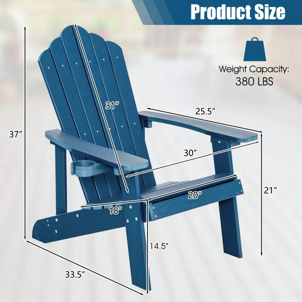2 Pieces Adirondack Chair Set with Ergonomic Design for Porch and Backyard-Navy - Navy - Adirondack Chairs