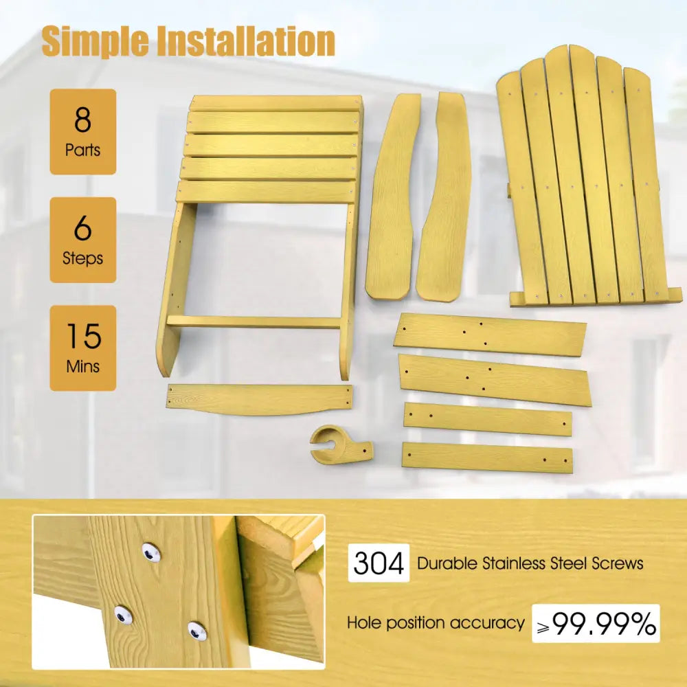 2 Pieces Adirondack Chair Set with Ergonomic Design for Porch and Backyard-Yellow - Yellow - Adirondack Chairs