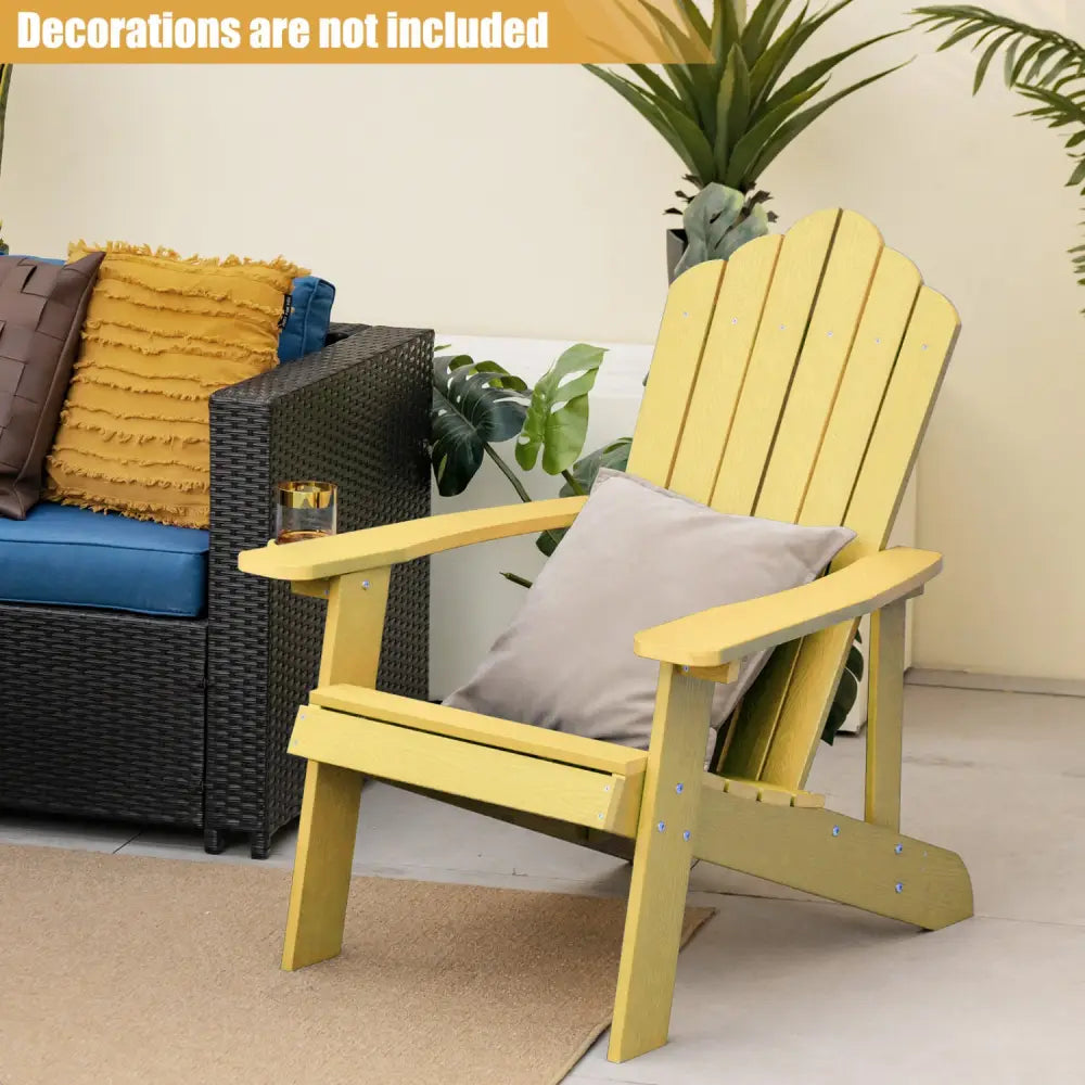 2 Pieces Adirondack Chair Set with Ergonomic Design for Porch and Backyard-Yellow - Yellow - Adirondack Chairs